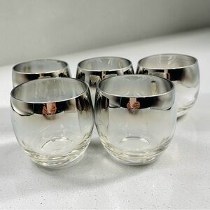 Vintage 1970’s Smoked Glass Silver Rim Lowball Cocktail Glasses Set of 5 Barware